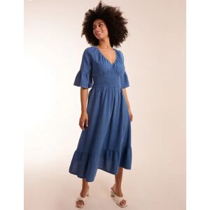Blue Vanilla V Neck Shirred Midi Dress - S / MID DENIM - female