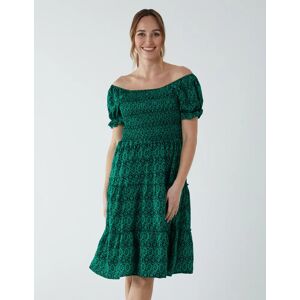 Blue Vanilla Puff Sleeve Bardot Shirred Dress - 8 / GREEN - female