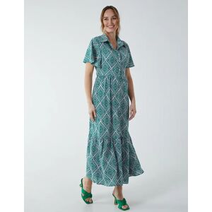 Blue Vanilla Diamond Print Angel Sleeve Maxi Dress - 10 / GREEN - female