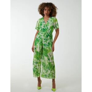 Blue Vanilla Pleated Wrap Tropical Jumpsuit - S / LIME - female