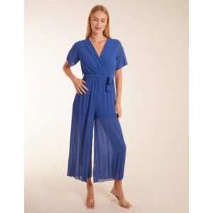 Blue Vanilla Pleated Wrap Over Jumpsuit - S / BLUE - female