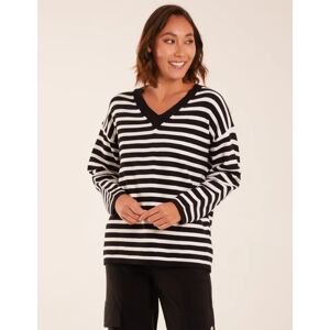 Blue Vanilla V Neck Sailor Stripe Jumper - M/L / BLACK - female