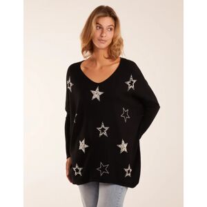 Blue Vanilla Diamante Pearl Star Jumper - S/M / BLACK - female