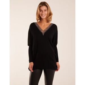 Blue Vanilla Diamante Detailed V Neck Jumper - S/M / BLACK - female