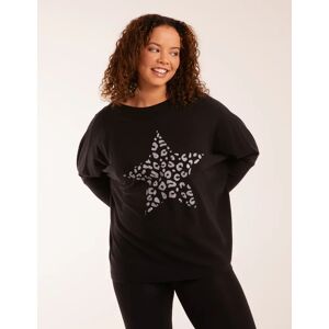 Blue Vanilla Leopard Star Print Button Back Batwing Top - ONE / BLACK - female