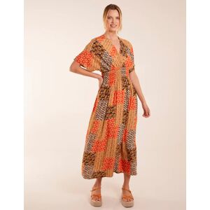 Blue Vanilla Abstract Pattern V Neck Midi Dress - L / ORANGE - female