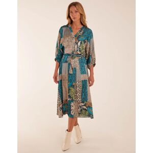 Blue Vanilla Satin Button Kimono Sleeve Shirt Dress - S/M / Teal - female