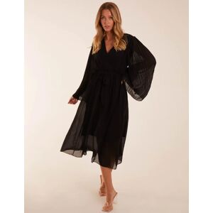 Blue Vanilla Wrap Front Pleated Sleeve Midi Dress - S/M / BLACK - female