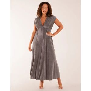 Blue Vanilla Metallic Pleated Double V Neck Dress - ONE / SILVER - female