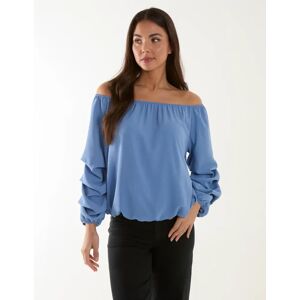 Blue Vanilla Bardot Elasticated Ruched Sleeve Top - S/M / Light Denim - female