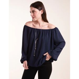 Blue Vanilla Necklace Bardot Elasticated Top - S/M / NAVY - female