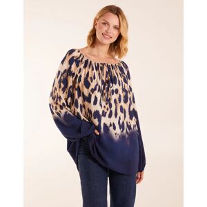 Blue Vanilla Bardot Leopard Print Wide Sleeve Top - ONE / NAVY - female