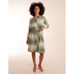 Blue Vanilla Zig Zag Print Shirt Dress - S / KHAKI - female