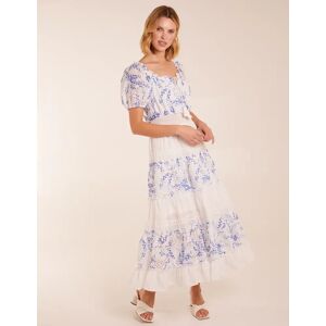 Blue Vanilla Crochet Printed Tassel Round Neck Maxi Dress - 16 / BLUE - female