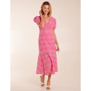 Blue Vanilla Broderie Anglaise Puff Sleeve Midi Dress - 10 / PINK - female