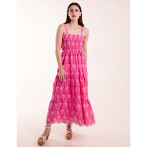 Blue Vanilla Broderie Anglaise Shirred Bust Dress - L / PINK - female