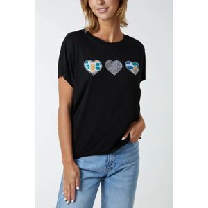 Blue Vanilla Sequin Detail Heart Tee - S/M / BLACK - female