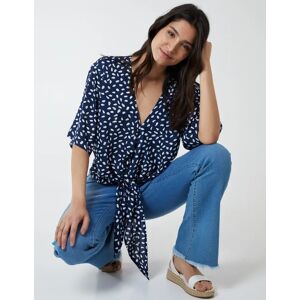 Blue Vanilla Abstract Spot Tie Front Batwing Top - M/L / NAVY - female