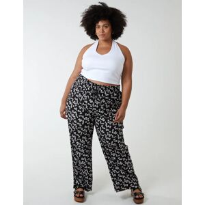 Blue Vanilla Curve Daisy Print Plisse Culotte - 26/28 / BLACK - female