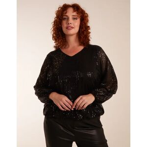 Blue Vanilla Curve Sequin Batwing Blouse - 18/20 / BLACK - female