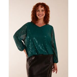 Blue Vanilla Curve Sequin Batwing Blouse - 26/28 / Teal - female