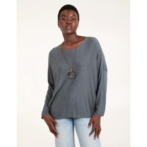 Blue Vanilla Soft Knit Long Sleeve Jumper With Necklace - ONE / GREY - female