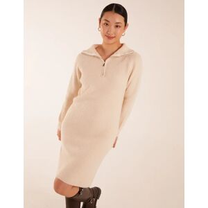 Blue Vanilla Half Zip Mini Jumper Dress - S/M / STONE - female