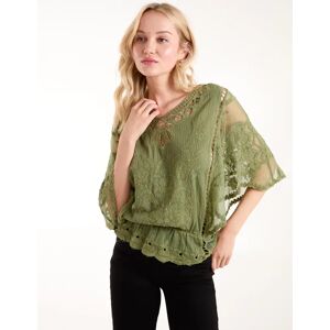 Blue Vanilla Butterfly Print Blouse - M/L / KHAKI - female