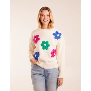 Blue Vanilla Patchwork Embroidered Daisy Flower Knit Jumper - S/M / IVORY - female