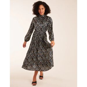 Blue Vanilla Abstract Animal Print High Neck Blouson Midi Dress - 8 / Teal - female