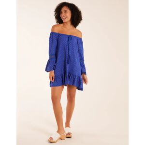 Blue Vanilla Bardot Tunic Dress With Frill Hem - ONE / BRIGHT BLUE - female