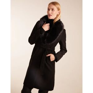Blue Vanilla Faux Fur Collared Belted Coat - 12 / BLACK - female