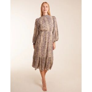 Blue Vanilla High Neck Pleated Sleeve Reptile Midi Dress - 14 / Reptile - female