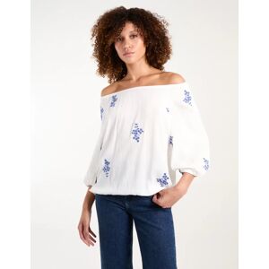 Blue Vanilla Embroidered Puffball Top - M / WHITE - female