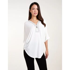 Blue Vanilla Studded Zip Front Top - M/L / IVORY - female