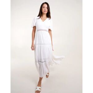 Blue Vanilla Crochet Detailing Angel Sleeve Tiered Maxi Dress - 14 / WHITE - female