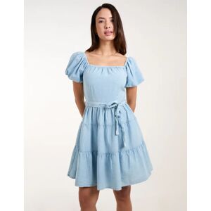 Blue Vanilla Washed Puff Sleeve Mini Dress - 8 / DENIM - female