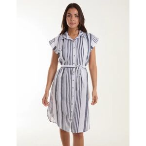 Blue Vanilla Stripe Button Front Shirt Dress - 16 / WHITE PATTERN - female