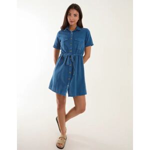 Blue Vanilla Drawstring Waist Shirt Dress - 14 / MID DENIM - female