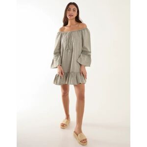 Blue Vanilla Lace Trim Tunic Dress - L / LIGHT KHAKI - female