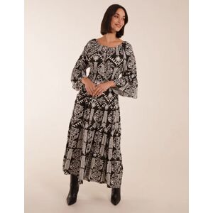 Blue Vanilla Print Button Front Scoop Neck Maxi Dress - S/M / BLACK - female