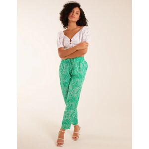 Blue Vanilla Leaf Print Capri Trousers - L / GREEN - female