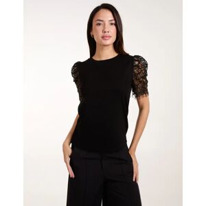 Blue Vanilla Lace Mesh Sleeve T-Shirt - L / BLACK - female