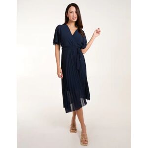 Blue Vanilla Pleated Wrap Over Belted Dress - L / NAVY - female