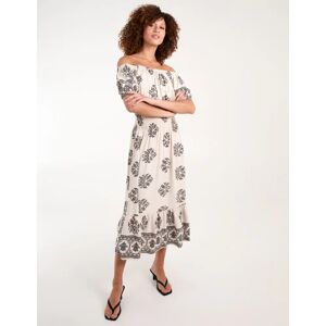 Blue Vanilla Batik Print Shirred Waist Gypsy Midi Dress - S / WHITE PATTERN - female