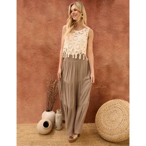 Blue Vanilla Shirring Waist Tiered Maxi Skirt - L / LIGHT BROWN - female