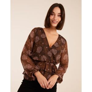 Blue Vanilla Floral Ruffle Wrap Blouse - 10 / BROWN PATTERN - female