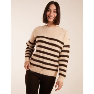 Blue Vanilla Striped Rib Detail Shoulder Jumper - M/L / BROWN - female