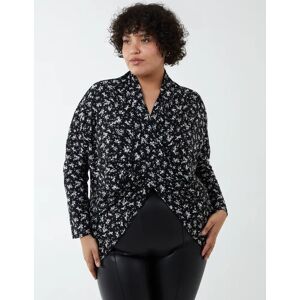 Blue Vanilla Curve Draped Dip Hem Top - 18/20 / BLACK PATTERN - female