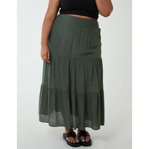 Blue Vanilla Curve Tiered Shirred Maxi Skirt - 26/28 / KHAKI - female